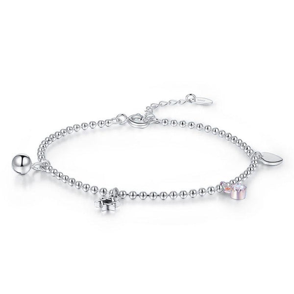 Solid 925 Sterling Silver Bracelet, Delicate Charm Bracelet 