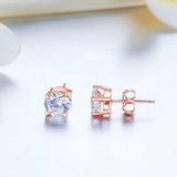 1.00ct each, Rose Gold, Classic Round Cut Diamond Stud Earrings, 925 Sterling Silver