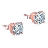 1.00ct each, Rose Gold, Classic Round Cut Diamond Stud Earrings, 925 Sterling Silver