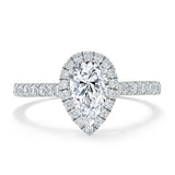 1.45ct Pear Cut Moissanite Engagement Ring, Classic Halo, Available in White Gold, Platinum, Rose Gold or Yellow Gold