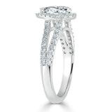 1.60ct Pear Cut Moissanite Engagement Ring, Classic Halo with Split Shank, Available in White Gold, Platinum, Rose Gold or Yellow Gold