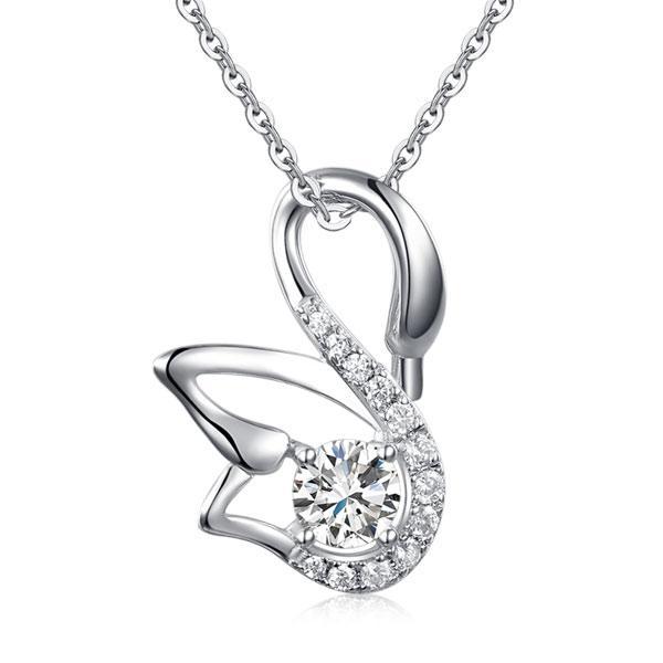 0.50ct Diamond Swan Pendant, Bridal Swan Diamond Necklace, 925 Silver