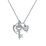 1.50ct Diamond Love Heart Lock & Key Pendant, Heart Diamond Necklace, 925 Silver