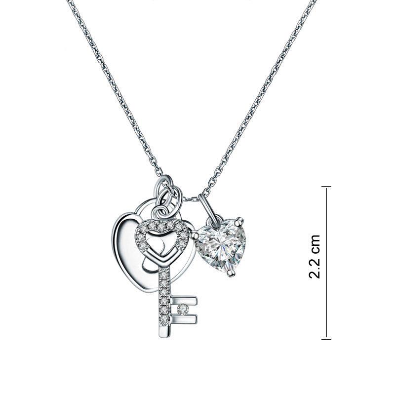 Diamond Lock & Key Necklace, White Gold