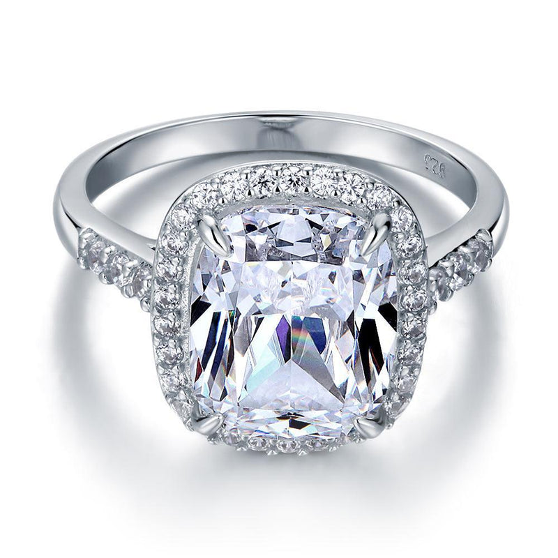 6.00ct Classic Cushion Cut Diamond Halo Engagement Ring, Diamond Shoulders, 925 Silver