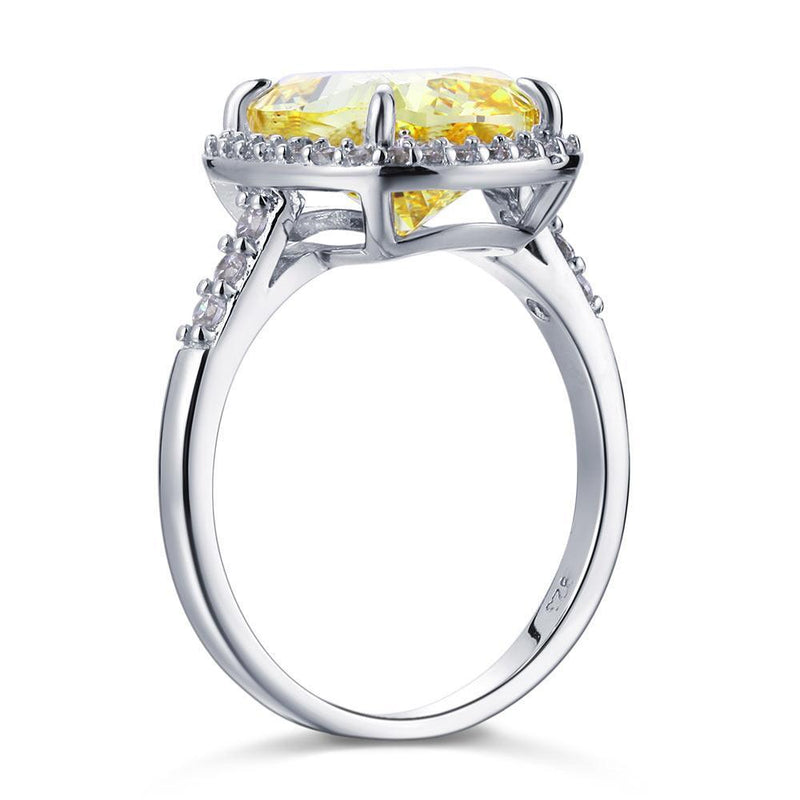 6.00ct Classic Cushion Cut Yellow Diamond Halo Engagement Ring, Diamond Shoulders, 925 Silver