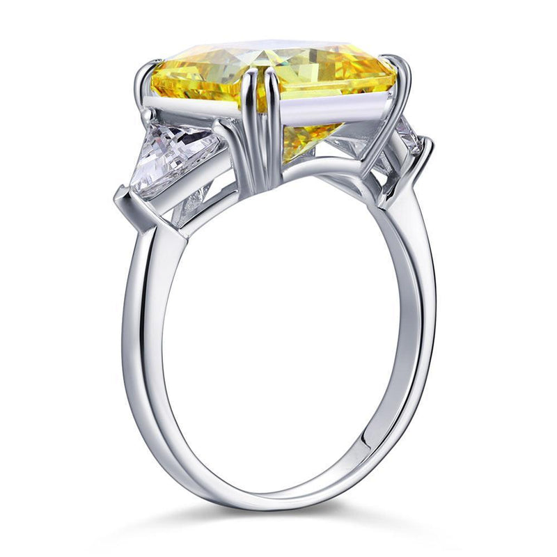 8.00ct Classic Radiant Cut Yellow Diamond Engagement Ring, 925 Silver