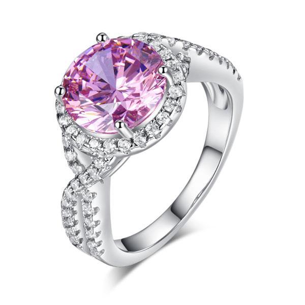 3.00ct Vivid Pink Diamond Engagement Ring, Round Brilliant Cut Twist, 925 Silver