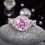 3.00ct Vivid Pink Diamond Engagement Ring, Round Brilliant Cut Twist, 925 Silver