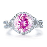 3.00ct Vivid Pink Diamond Engagement Ring, Round Brilliant Cut Twist, 925 Silver