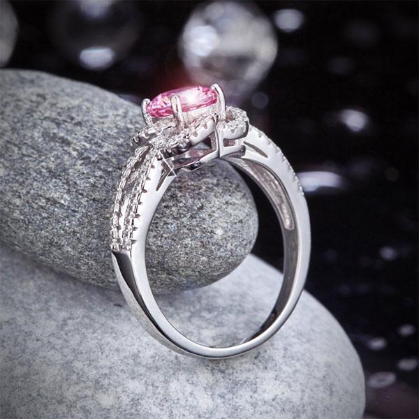 1.00ct Pink Diamond Halo Engagement Ring, Round Brilliant
