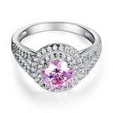 1.25ct Pink Diamond, Double Halo, Round Brilliant Cut Engagement Ring, 925 Sterling Silver