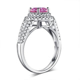 1.25ct Pink Diamond, Double Halo, Round Brilliant Cut Engagement Ring, 925 Sterling Silver