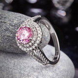 1.25ct Pink Diamond, Double Halo, Round Brilliant Cut Engagement Ring, 925 Sterling Silver