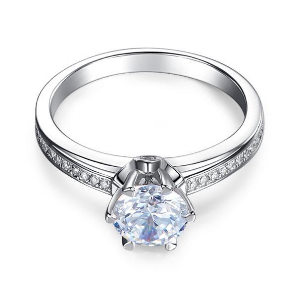 1.25ct Classic Round Cut Diamond Solitaire, 925 Sterling Silver Engagement Ring