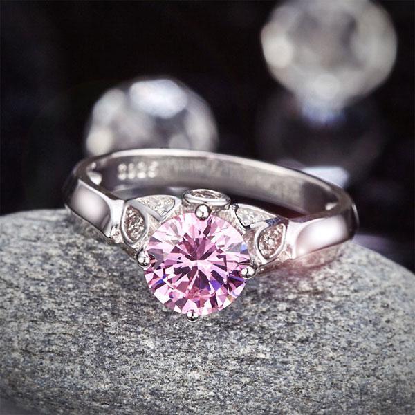 1.25ct  Vintage Pink Diamond Ring, Round Brilliant Cut Engagement Ring