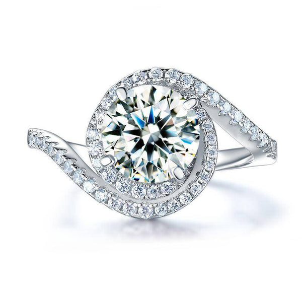 2.50ct Diamond Twist Halo Engagement Ring, Round Brilliant Cut, 925 Silver