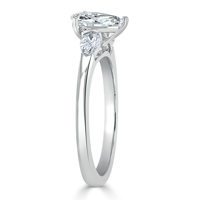 1.50ct Pear Cut Moissanite Engagement Ring, Classic 3 Stone, Available in White Gold, Platinum, Rose Gold or Yellow Gold