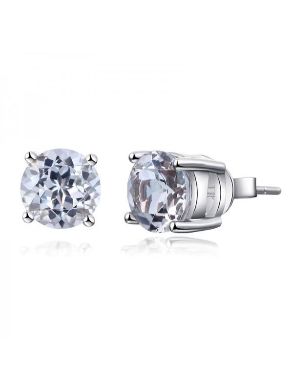 1.55ct each, Round Cut White Topaz Earrings, 14kt White Gold