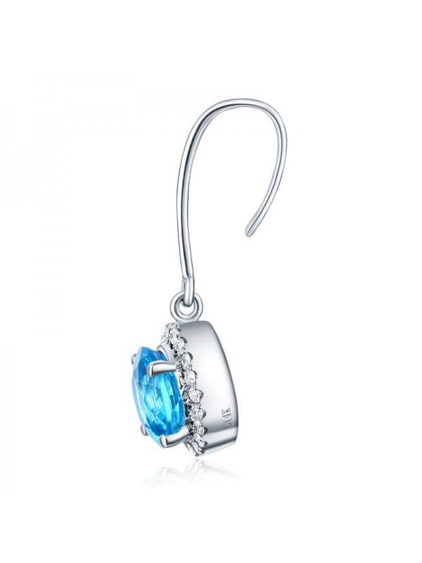 1.55ct each, Round Cut Blue Topaz and Diamond Earrings, 14kt White Gold