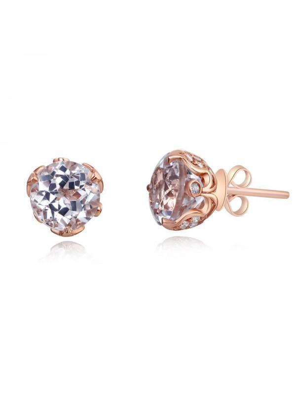 2.50ct each, Vintage Round Cut White Topaz and Diamond Earrings, 14kt Rose Gold