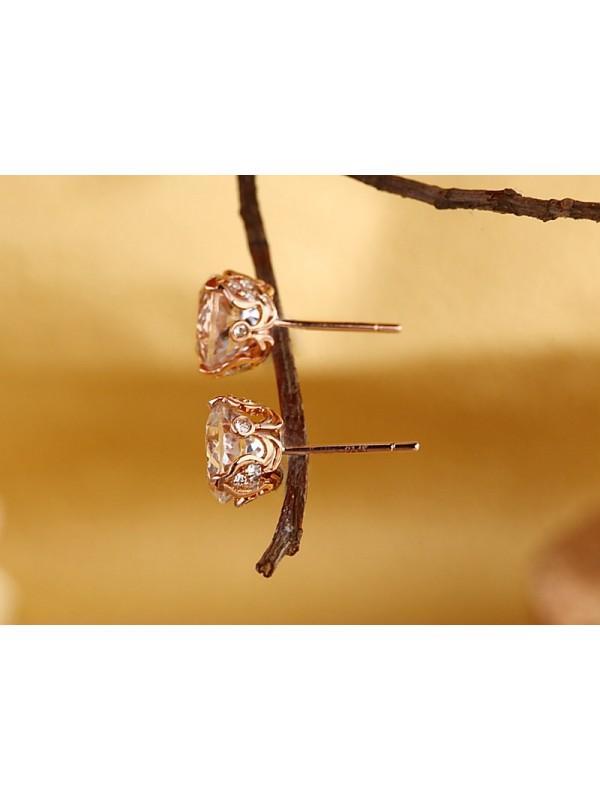 2.50ct each, Vintage Round Cut White Topaz and Diamond Earrings, 14kt Rose Gold