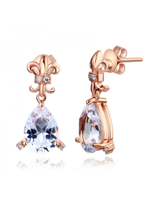 3.50ct each, Vintage Pear Cut White Topaz and Diamond Earrings, 14kt Rose Gold