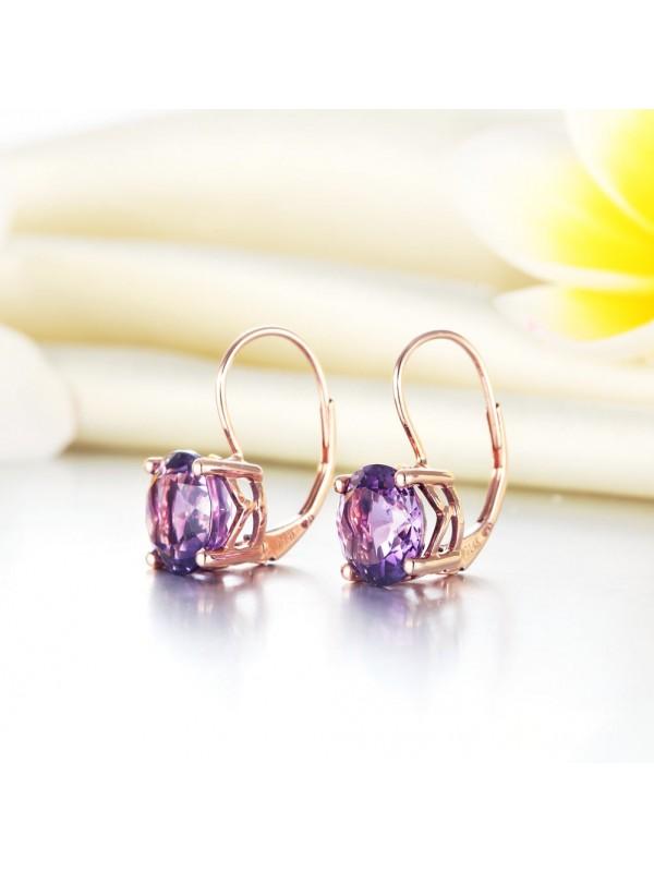 2.00ct each, Round Cut Amethyst Drop Earrings, 14kt Rose Gold