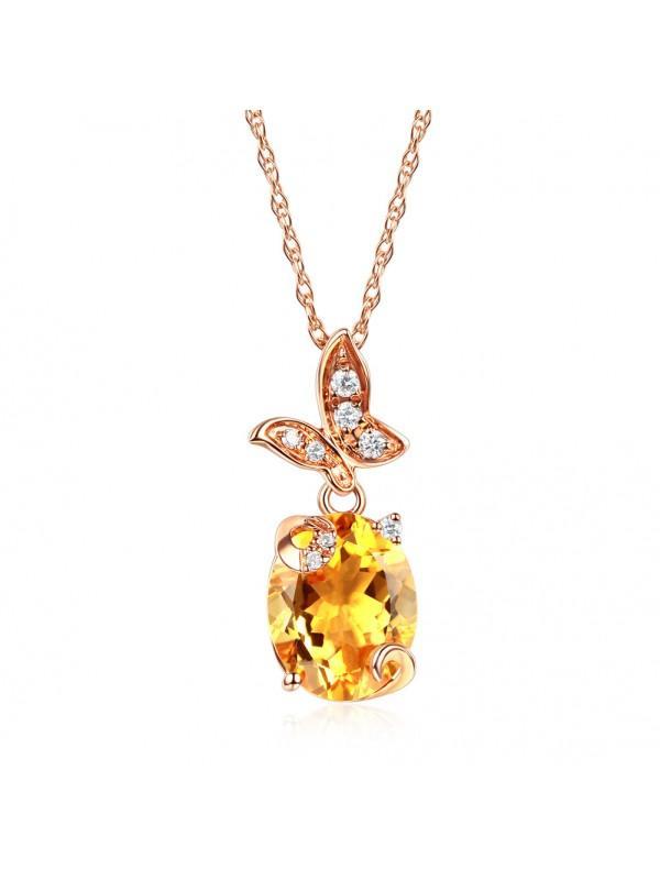 2.00ct Oval Cut Citrine Pendant, Gemstone and Diamond Necklace, 14kt White Gold