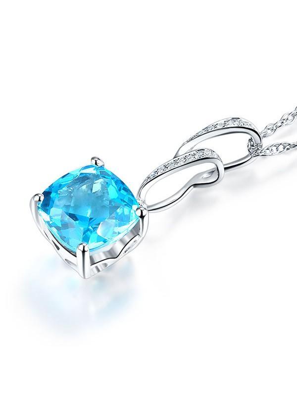 2.50ct Cushion Cut Blue Topaz Pendant, Gemstone and Diamond Necklace, 14kt White Gold