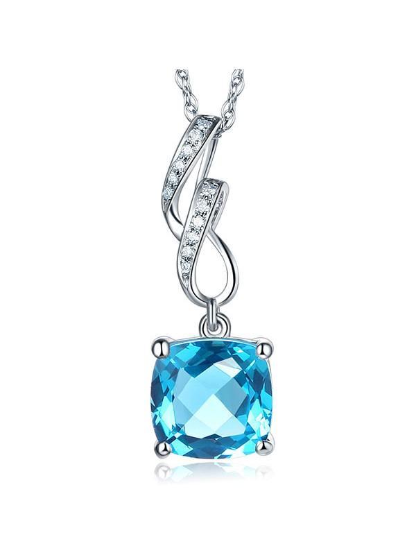 2.50ct Cushion Cut Blue Topaz Pendant, Gemstone and Diamond Necklace, 14kt White Gold