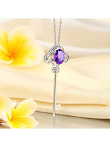 2.50ct Oval Cut Amethyst Key Pendant, Gemstone and Diamond Necklace, 14kt White Gold