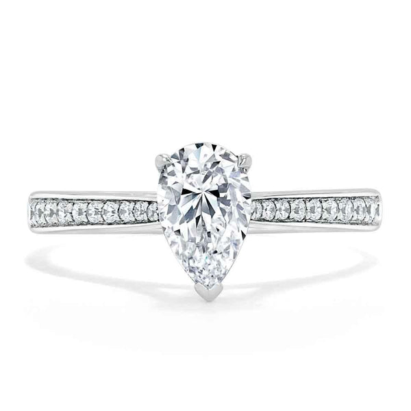 Lab-Diamond Pear Cut Engagement Ring, Classic Style, Choose Your Stone Size and Metal