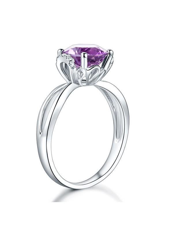 1.80ct Round Cut Amethyst Engagement Ring, Available in 14kt or 18kt White, Yellow or Rose Gold