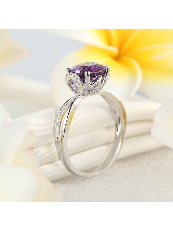1.80ct Round Cut Amethyst Engagement Ring, Available in 14kt or 18kt White, Yellow or Rose Gold