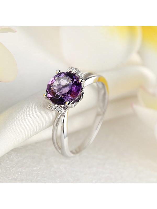 1.80ct Round Cut Amethyst Engagement Ring, Available in 14kt or 18kt White, Yellow or Rose Gold