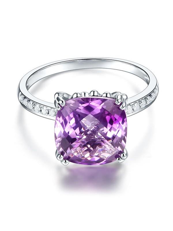 3.50ct Cushion Cut Amethyst Engagement Ring, Available in 14kt or 18kt White, Yellow or Rose Gold