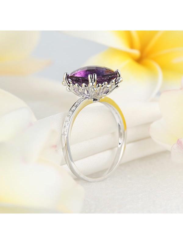 3.50ct Cushion Cut Amethyst Engagement Ring, Available in 14kt or 18kt White, Yellow or Rose Gold