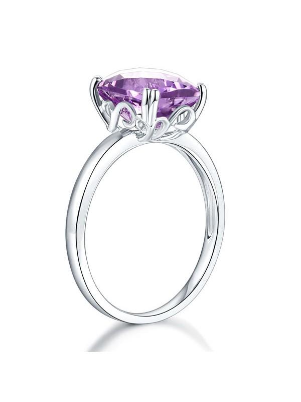 3.20ct Cushion Cut Amethyst Engagement Ring, Available in 14kt or 18kt White, Yellow or Rose Gold