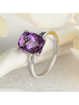 3.20ct Cushion Cut Amethyst Engagement Ring, Available in 14kt or 18kt White, Yellow or Rose Gold