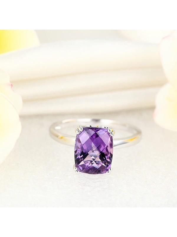 3.20ct Cushion Cut Amethyst Engagement Ring, Available in 14kt or 18kt White, Yellow or Rose Gold
