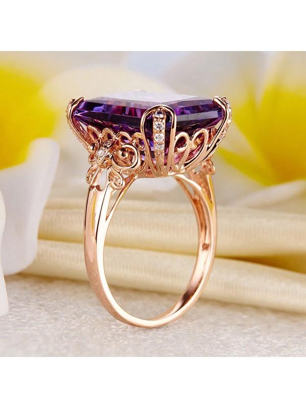 10.50ct Rose Gold, Cushion Cut Luxury Amethyst Dress Ring, Available in 14kt or 18kt Rose, Yellow or White Gold