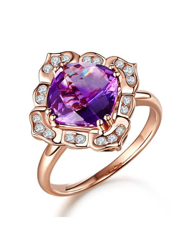 2.65ct Rose Gold, Cushion Cut Amethyst Engagement Ring, Available in 14kt or 18kt Rose, Yellow or White Gold