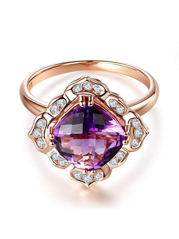 2.65ct Rose Gold, Cushion Cut Amethyst Engagement Ring, Available in 14kt or 18kt Rose, Yellow or White Gold