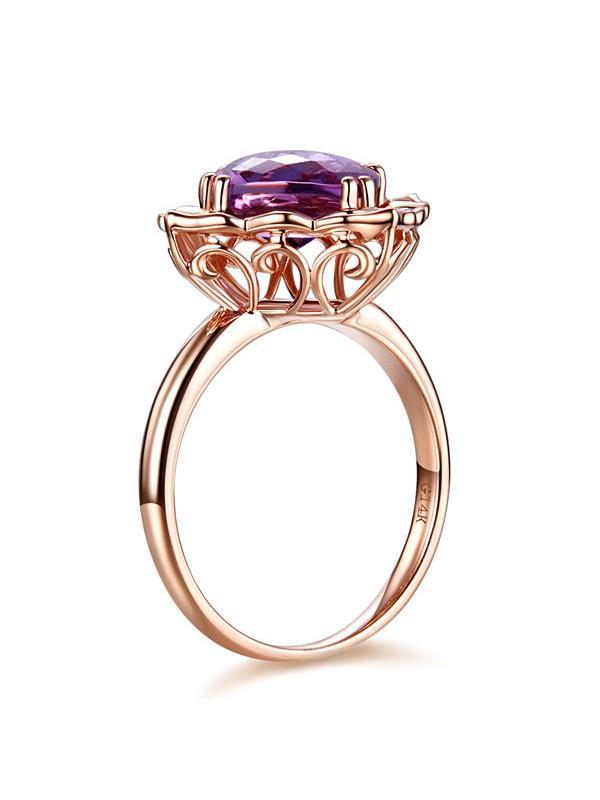 2.65ct Rose Gold, Cushion Cut Amethyst Engagement Ring, Available in 14kt or 18kt Rose, Yellow or White Gold