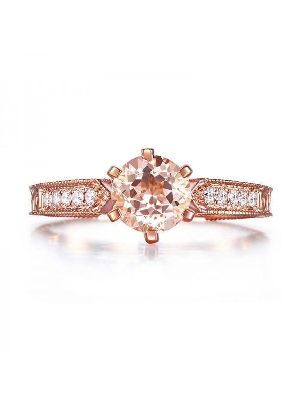 1.20ct Rose Gold, Round Cut Morganite Engagement Ring, Available in 14kt or 18kt Rose, Yellow or White Gold