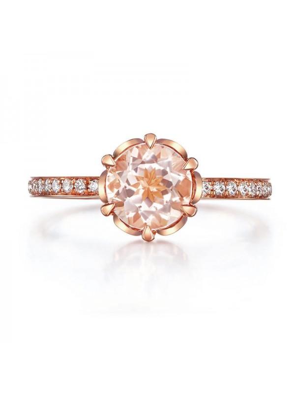 1.20ct Rose Gold, Round Cut Morganite Engagement Ring, Available in 14kt or 18kt Rose, Yellow or White Gold