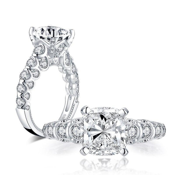4.00ct Vintage Cushion Cut Diamond Engagement Ring, 925 Silver