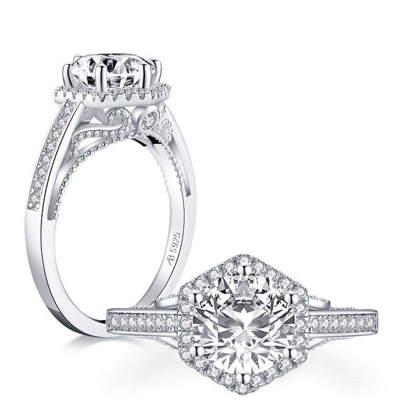 2.00ct Vintage Brilliant Cut Diamond Engagement Ring, 925 Silver