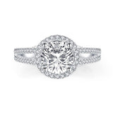 2.00ct Round Cut Diamond Halo Engagement Ring, 925 Silver